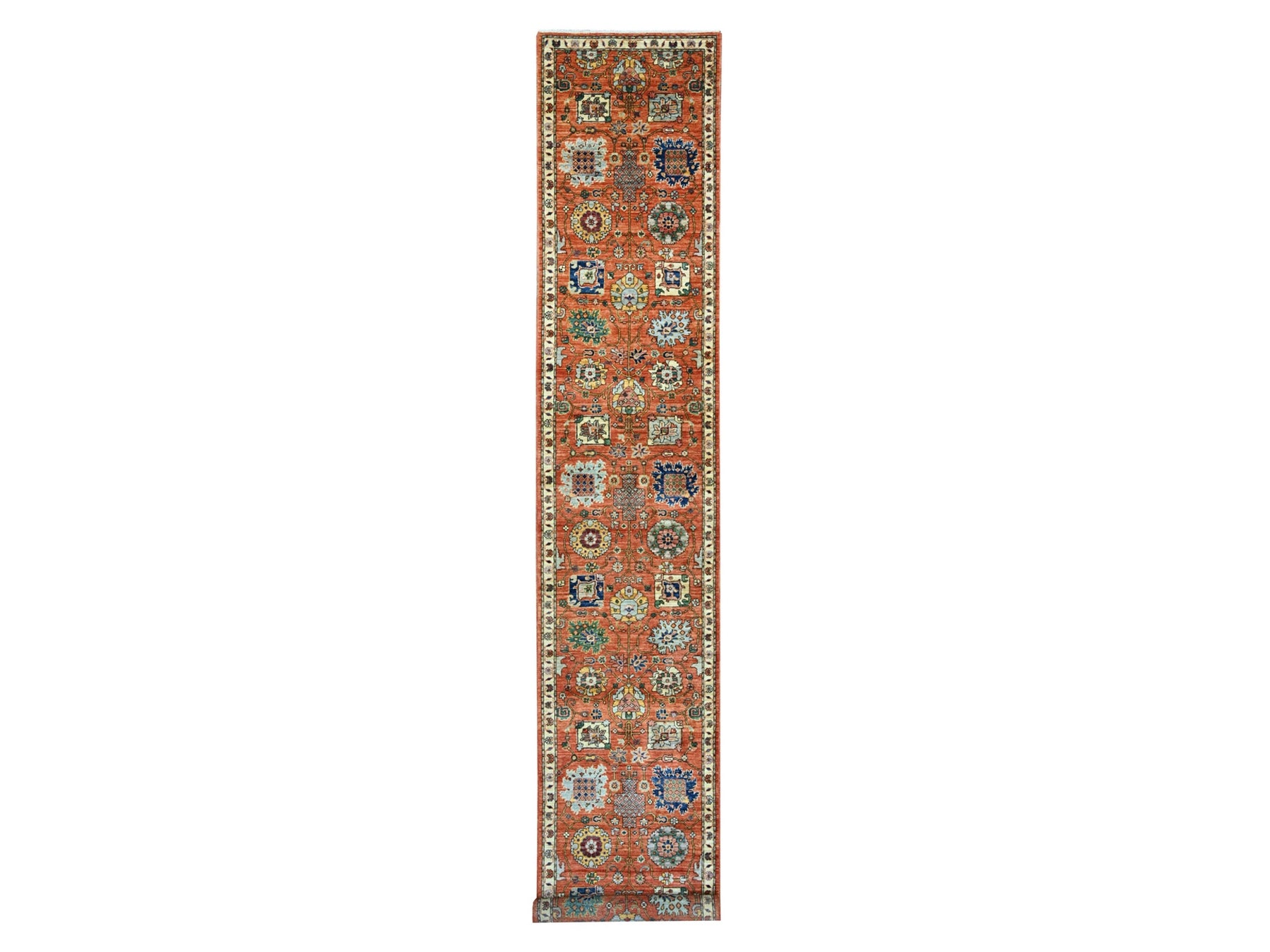 Tribal & Geometric hand-knotted wool runner in Red & Ivory, 2'8" x 15'9" — SKU O021155