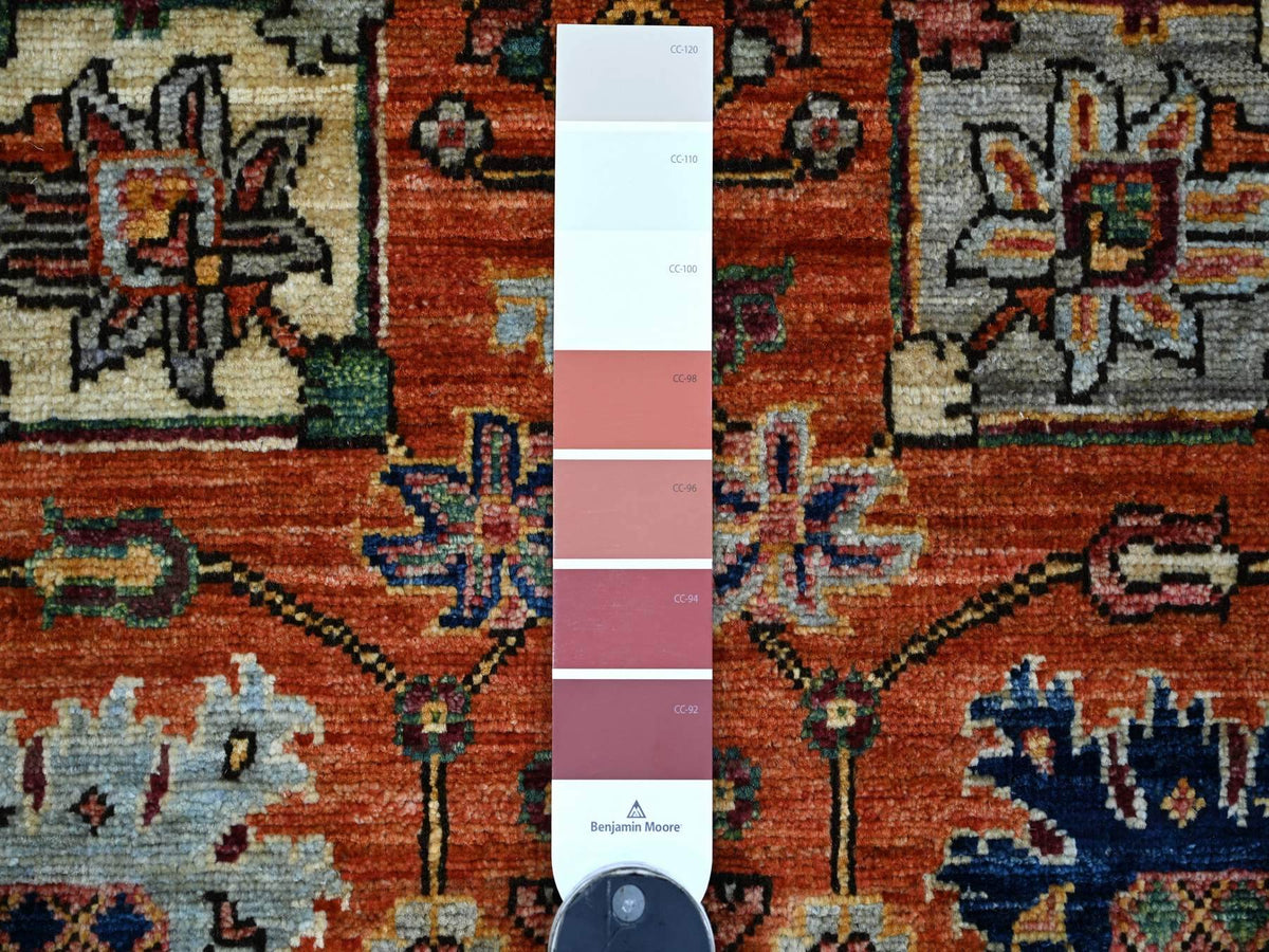 Tribal & Geometric hand-knotted wool runner in Red & Ivory, 2'8" x 15'9" — SKU O021155 (view 3)