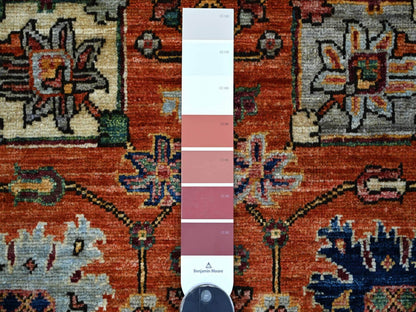 Tribal & Geometric hand-knotted wool runner in Red & Ivory, 2'8" x 15'9" — SKU O021155 (view 3)