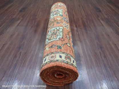 Tribal & Geometric hand-knotted wool runner in Red & Ivory, 2'8" x 15'9" — SKU O021155 (view 4)