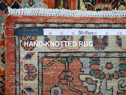 Tribal & Geometric hand-knotted wool runner in Red & Ivory, 2'8" x 15'9" — SKU O021155 (view 6)