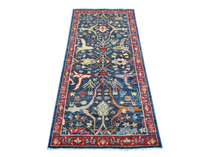 Blue 2'11" x 6'0" Tribal & Geometric Hand knotted Wool Rug - Sku: O021156