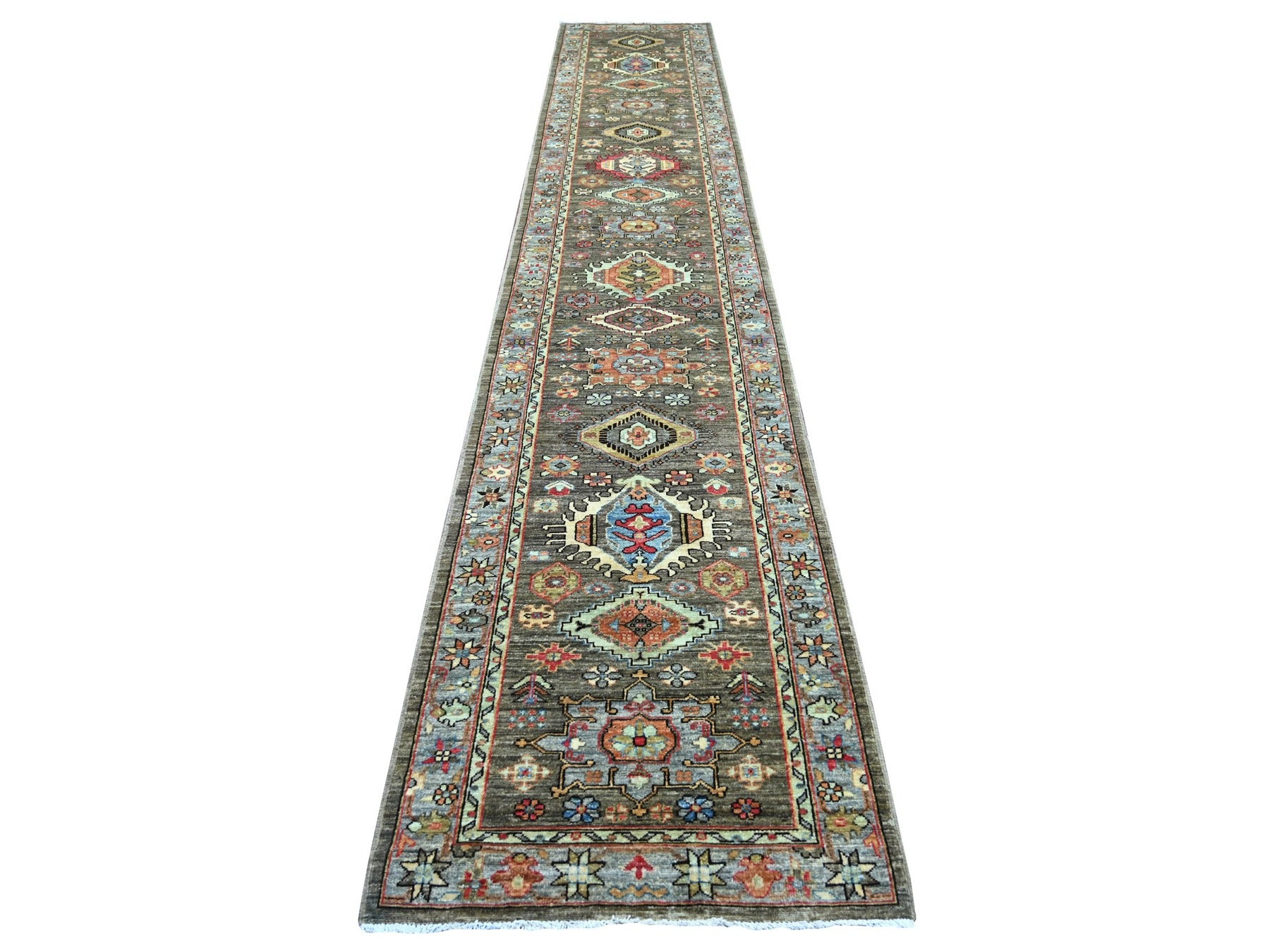 Brown 2'8" x 15'3" Oushak And Peshawar Hand knotted Wool Rug - Sku: O021157