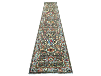 Brown 2'8" x 15'3" Oushak And Peshawar Hand knotted Wool Rug - Sku: O021157