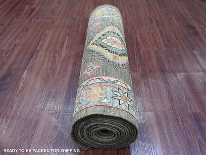 Brown 2'8" x 15'3" Oushak And Peshawar Hand knotted Wool Rug - Sku: O021157