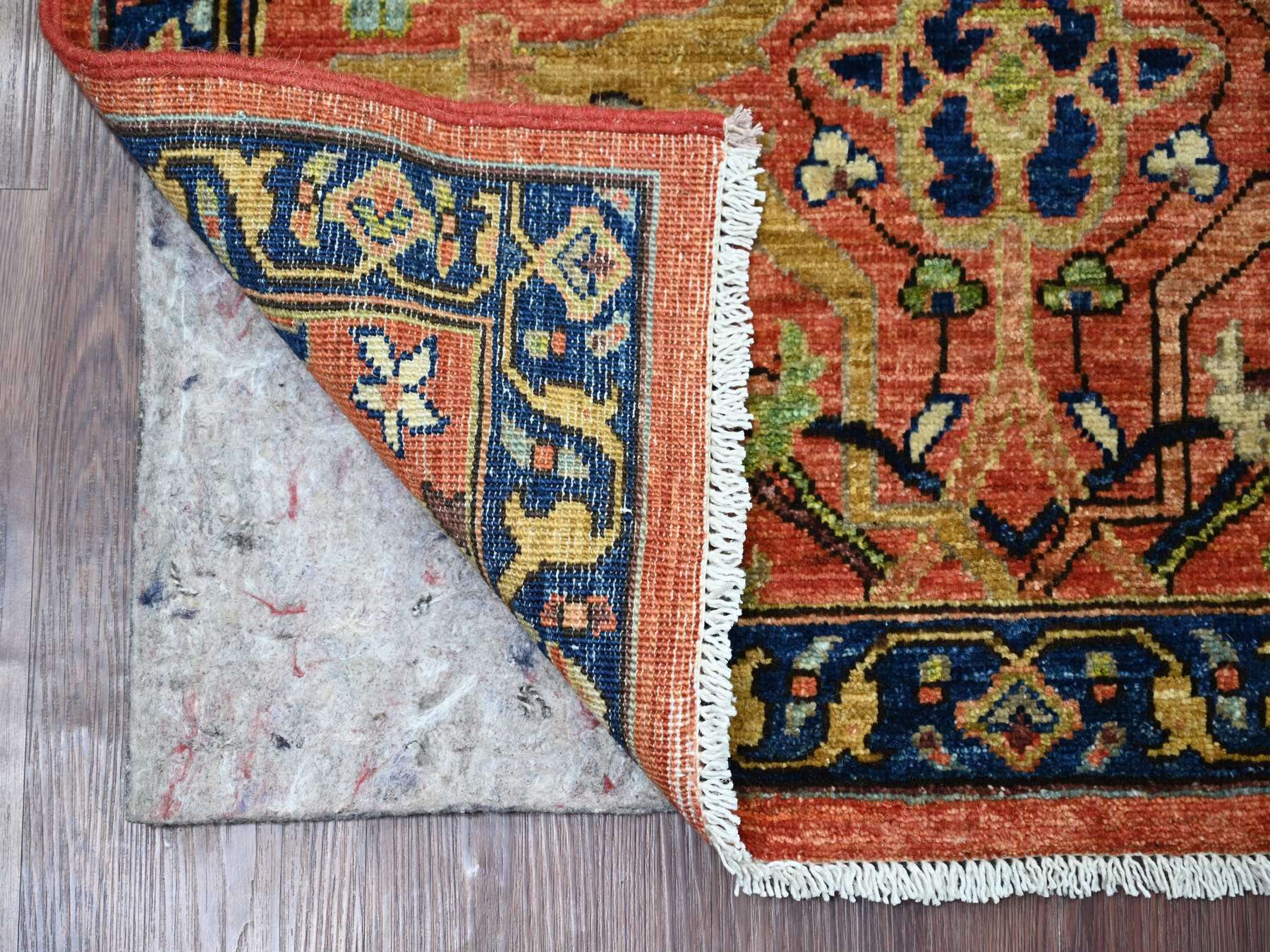 Peshawar Tribal & Geometric hand-knotted wool runner in Red & Navy Blue, 2'11" x 8' — SKU O021160 (view 2)