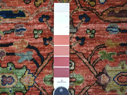 Peshawar Tribal & Geometric hand-knotted wool runner in Red & Navy Blue, 2'11" x 8' — SKU O021160 (view 3)