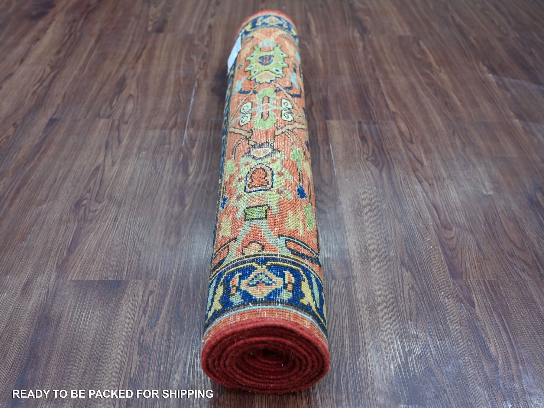 Peshawar Tribal & Geometric hand-knotted wool runner in Red & Navy Blue, 2'11" x 8' — SKU O021160 (view 4)