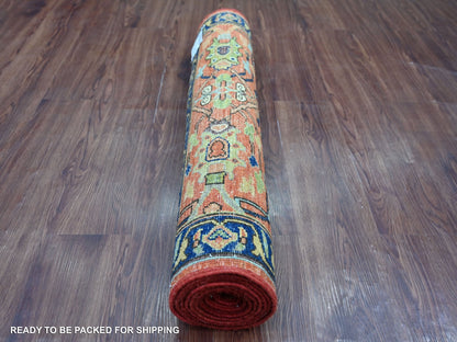 Peshawar Tribal & Geometric hand-knotted wool runner in Red & Navy Blue, 2'11" x 8' — SKU O021160 (view 4)