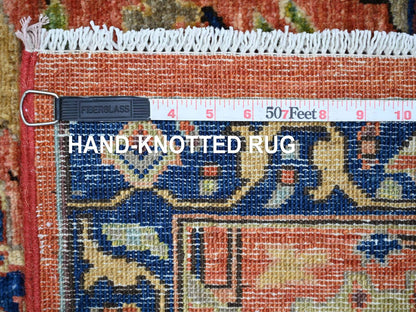 Peshawar Tribal & Geometric hand-knotted wool runner in Red & Navy Blue, 2'11" x 8' — SKU O021160 (view 6)