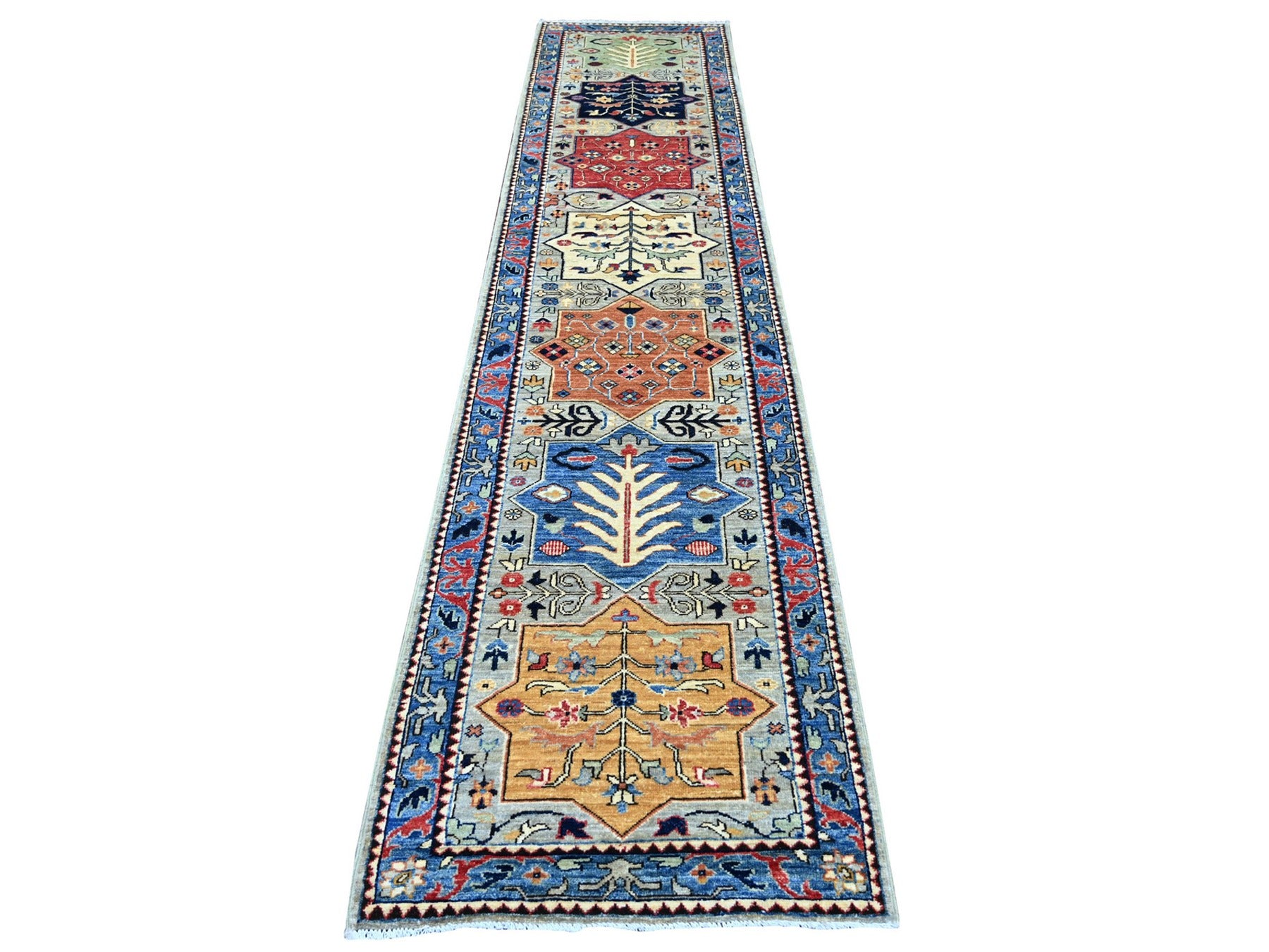 Grey 2'6" x 11'8" Oushak And Peshawar Hand knotted Wool Rug - Sku: O021161