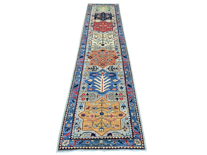 Peshawar Oushak hand-knotted wool runner in Gray & Blue, 2'6" x 11'8" — SKU O021161
