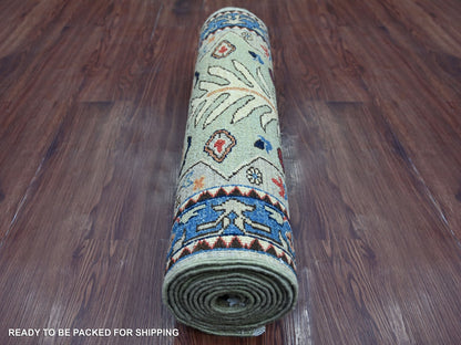 Grey 2'6" x 11'8" Oushak And Peshawar Hand knotted Wool Rug - Sku: O021161
