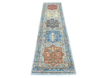 Peshawar Oushak hand-knotted wool runner in Gray & Blue, 2'5" x 9'1" — SKU O021164