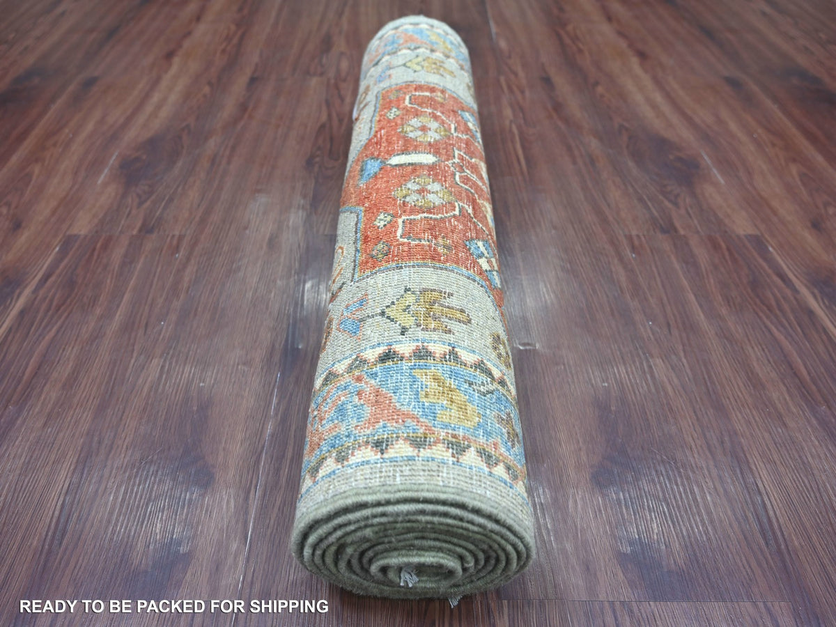 Peshawar Oushak hand-knotted wool runner in Gray & Blue, 2'5" x 9'1" — SKU O021164 (view 4)