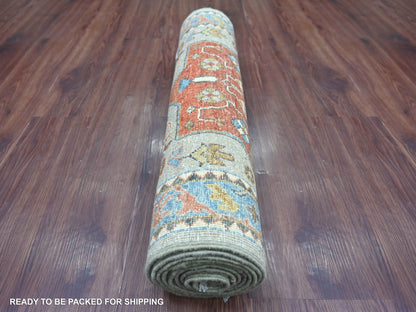 Peshawar Oushak hand-knotted wool runner in Gray & Blue, 2'5" x 9'1" — SKU O021164 (view 4)