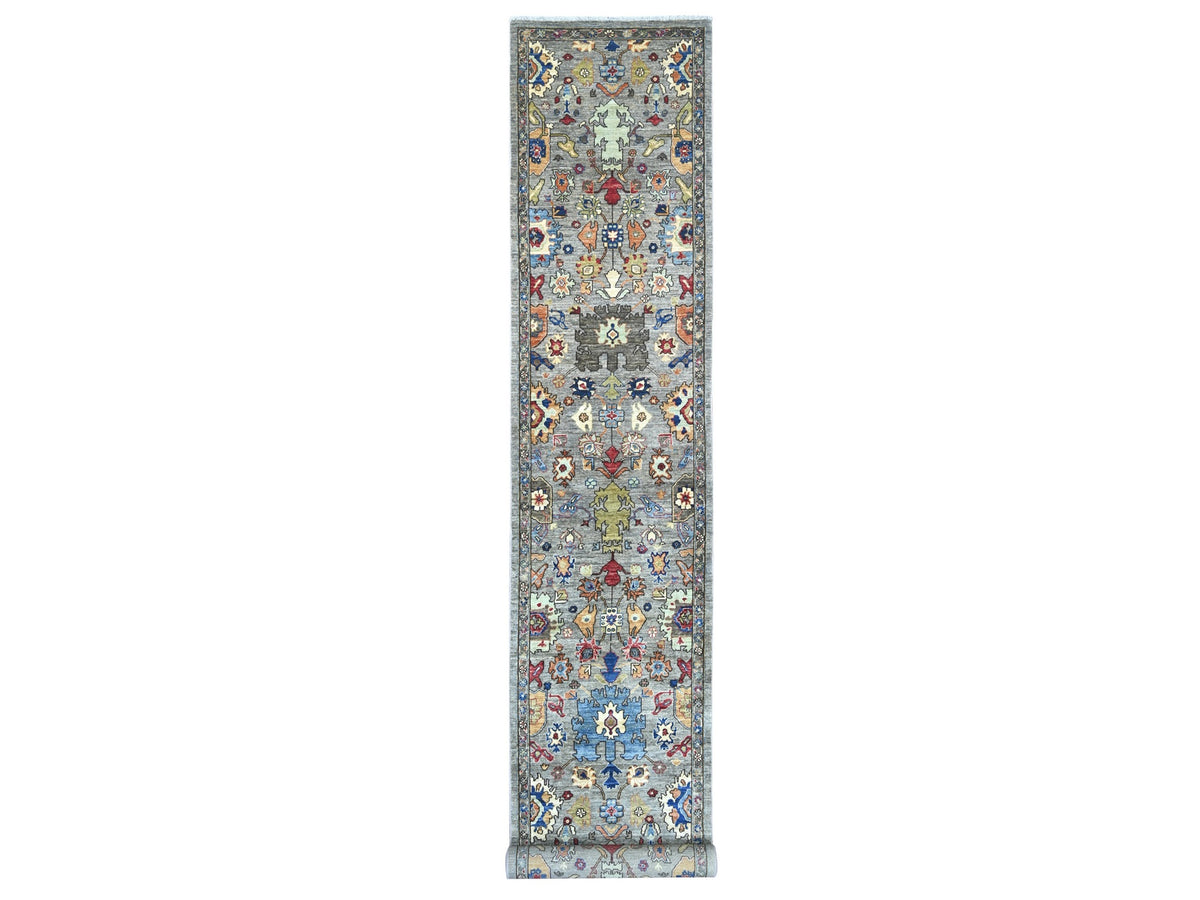 Heriz Tribal & Geometric hand-knotted wool runner in Gray & Brown, 3' x 19'9" — SKU O021166