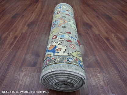 Grey 3'0" x 19'9" Tribal & Geometric Hand knotted Wool Rug - Sku: O021166