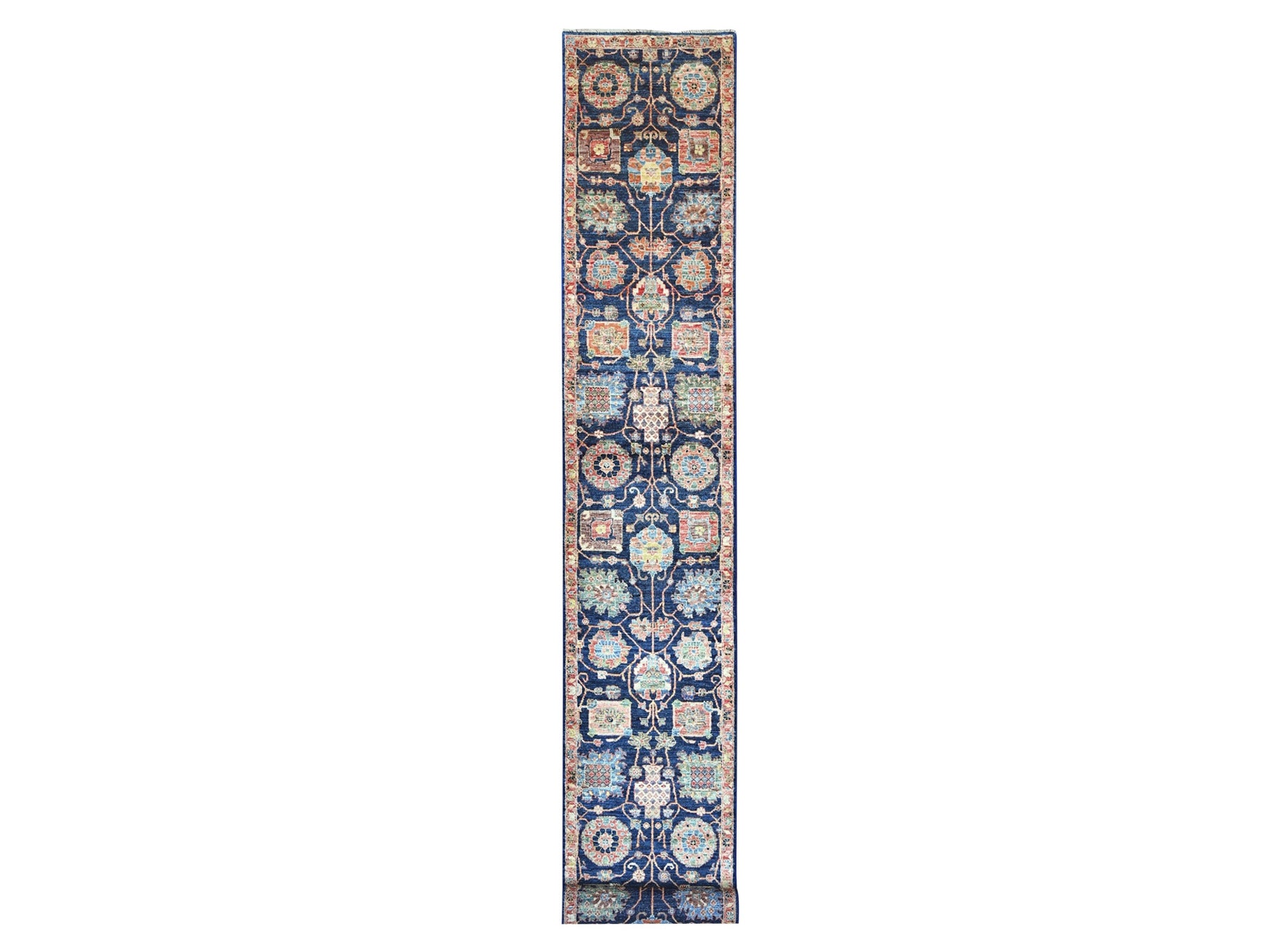 Blue 2'6" x 21'8" Tribal & Geometric Hand knotted Wool Rug - Sku: O021169