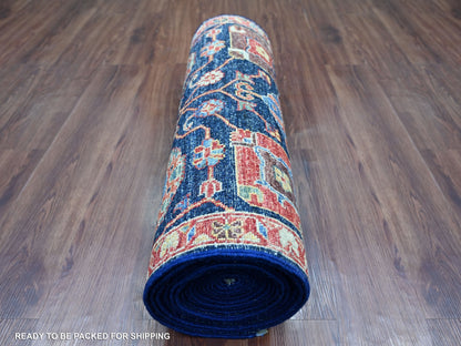 Blue 2'6" x 21'8" Tribal & Geometric Hand knotted Wool Rug - Sku: O021169
