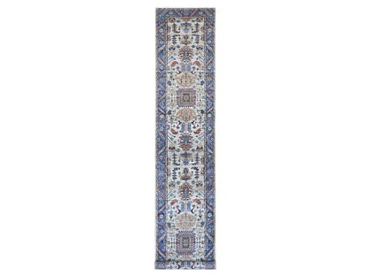 Heriz Tribal & Geometric hand-knotted wool runner in Gray & Blue, 3'1" x 17'5" — SKU O021170