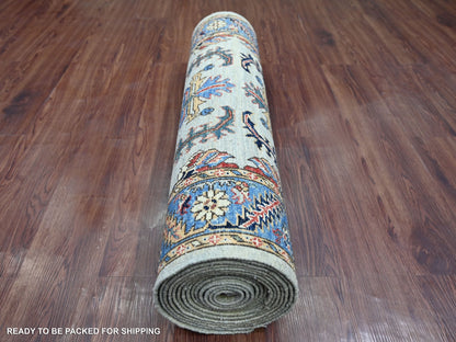 Heriz Tribal & Geometric hand-knotted wool runner in Gray & Blue, 3'1" x 17'5" — SKU O021170 (view 4)