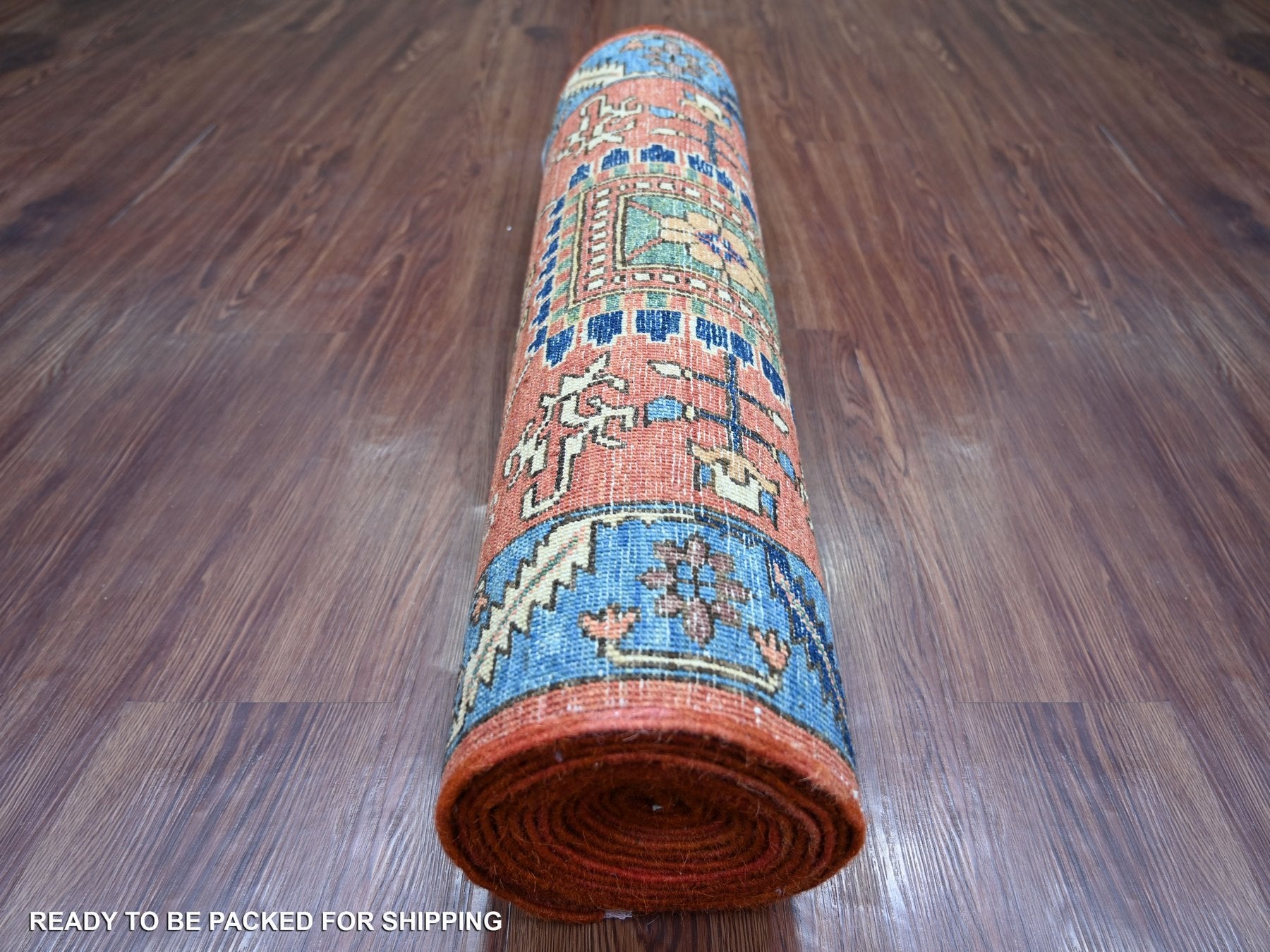 Heriz Tribal & Geometric hand-knotted wool runner in Red & Blue, 2'11" x 17'5" — SKU O021171 (view 4)