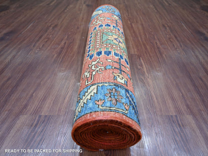 Heriz Tribal & Geometric hand-knotted wool runner in Red & Blue, 2'11" x 17'5" — SKU O021171 (view 4)