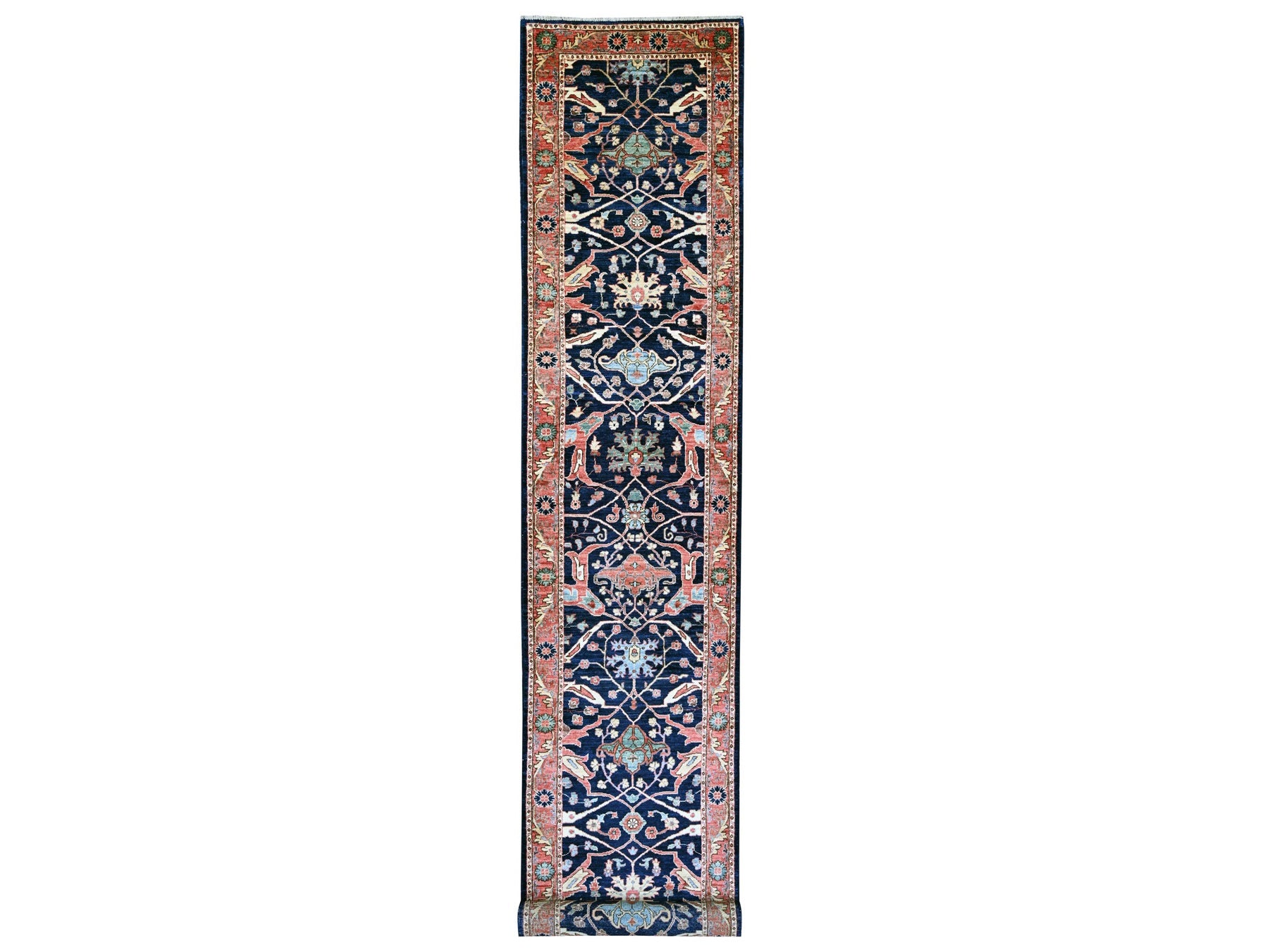 Blue 3'0" x 19'9" Tribal & Geometric Hand knotted Wool Rug - Sku: O021172