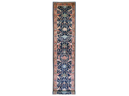 Blue 3'0" x 19'9" Tribal & Geometric Hand knotted Wool Rug - Sku: O021172