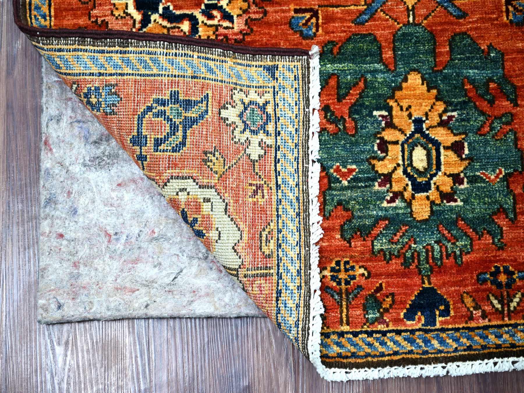 Tribal & Geometric hand-knotted wool runner in Red & Blue, 2'10" x 8'2" — SKU O021176 (view 2)