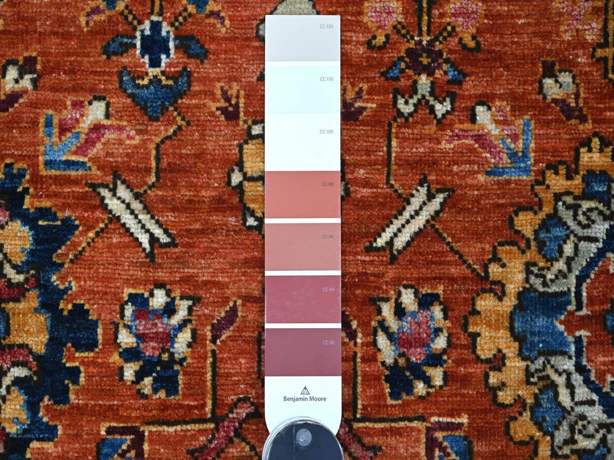 Tribal & Geometric hand-knotted wool runner in Red & Blue, 2'10" x 8'2" — SKU O021176 (view 3)