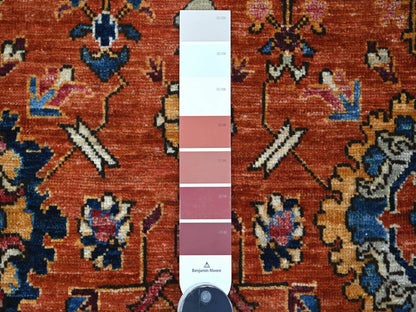 Tribal & Geometric hand-knotted wool runner in Red & Blue, 2'10" x 8'2" — SKU O021176 (view 3)