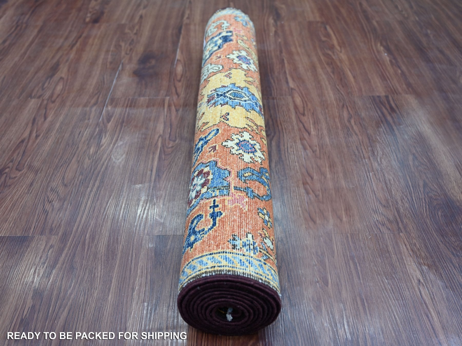 Tribal & Geometric hand-knotted wool runner in Red & Blue, 2'10" x 8'2" — SKU O021176 (view 4)