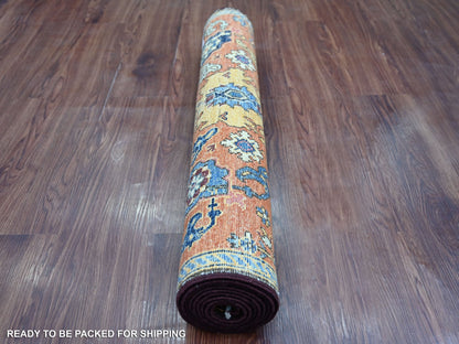 Tribal & Geometric hand-knotted wool runner in Red & Blue, 2'10" x 8'2" — SKU O021176 (view 4)