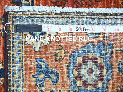 Tribal & Geometric hand-knotted wool runner in Red & Blue, 2'10" x 8'2" — SKU O021176 (view 6)