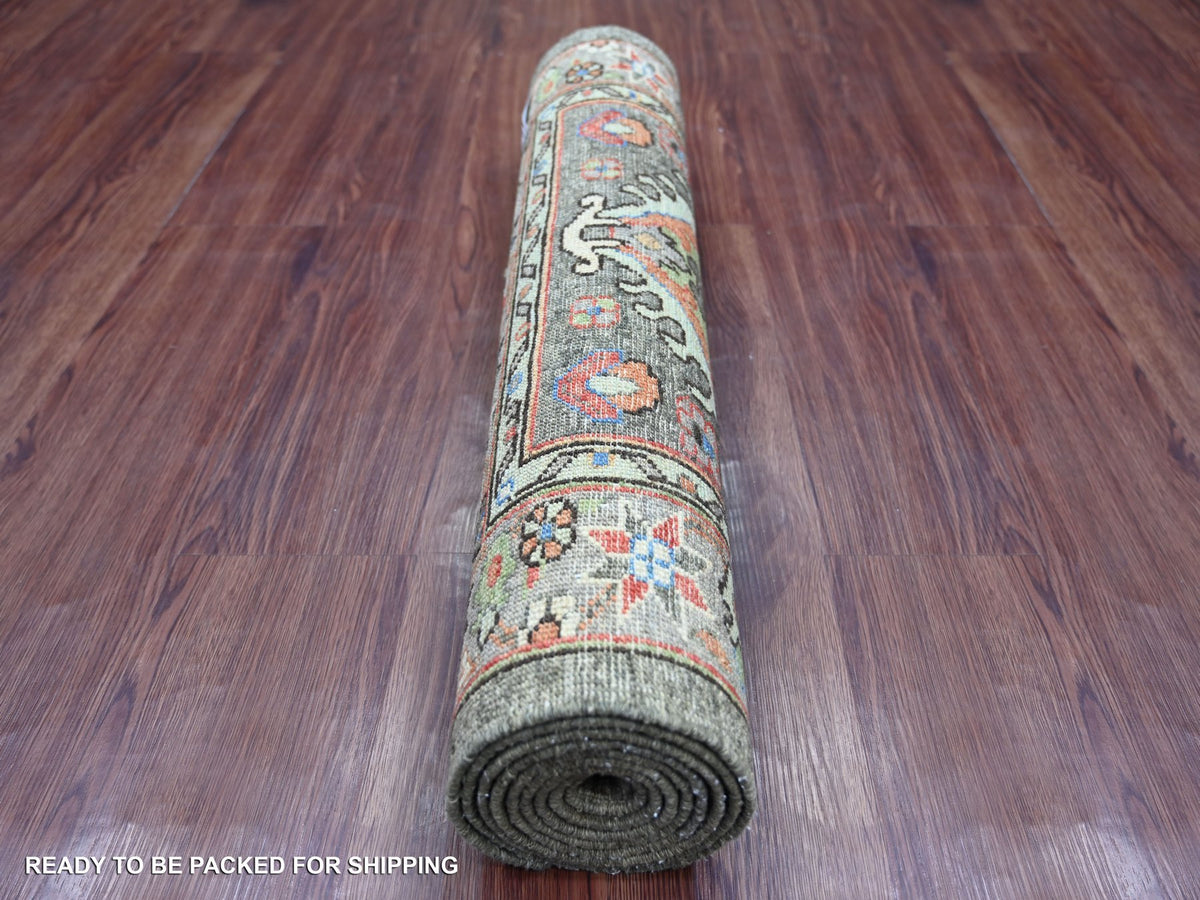 Peshawar Tribal & Geometric hand-knotted wool runner in Gray, 2'8" x 8' — SKU O021177 (view 4)