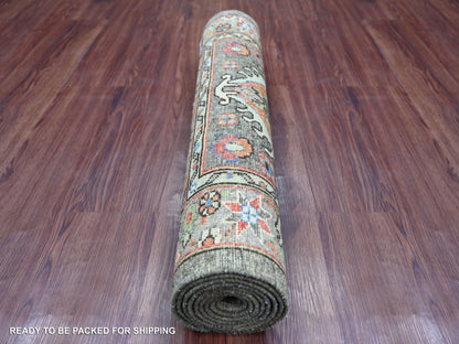 Peshawar Tribal & Geometric hand-knotted wool runner in Gray, 2'8" x 8' — SKU O021177 (view 4)