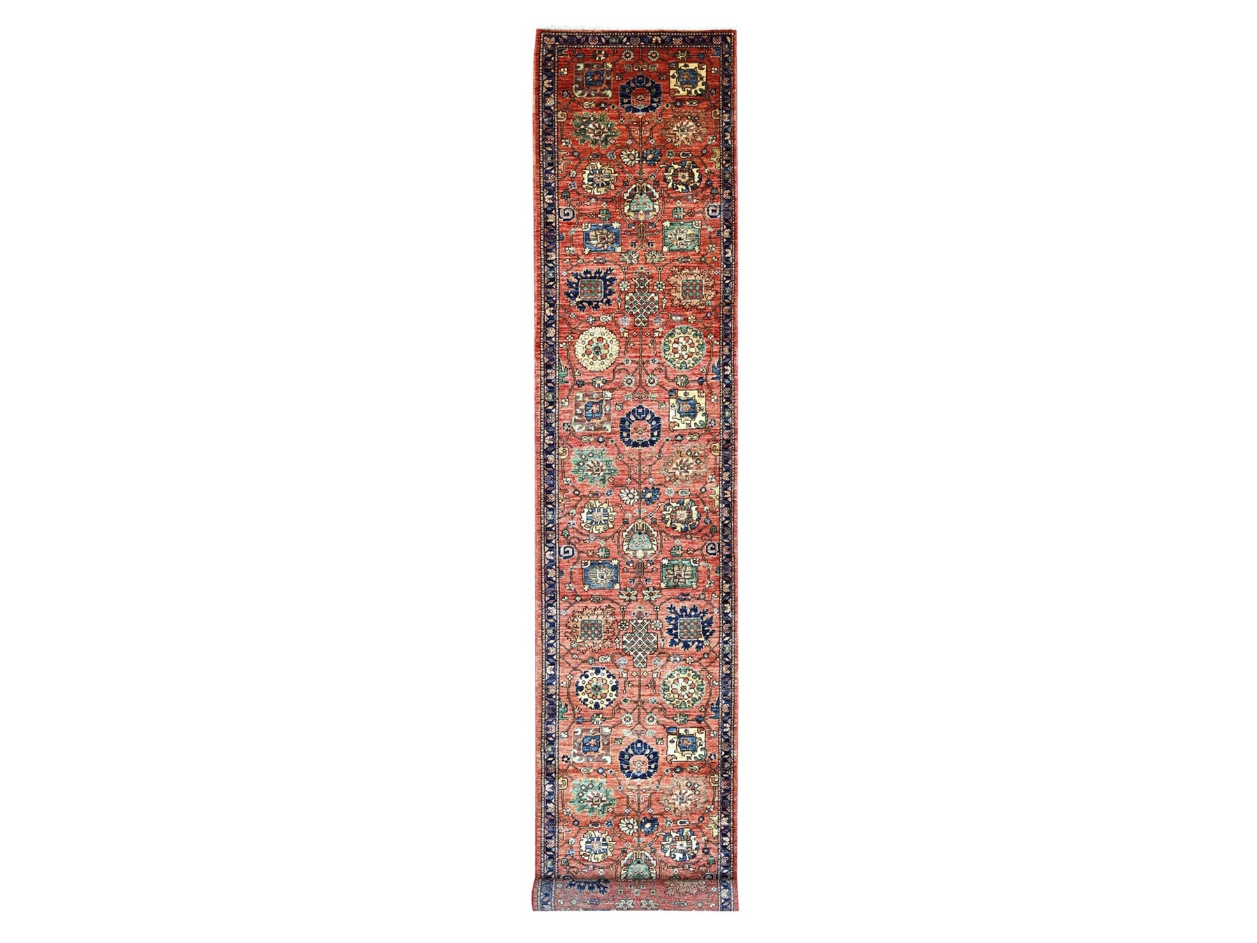 Red 2'10" x 18'2" Tribal & Geometric Hand knotted Wool Rug - Sku: O021179