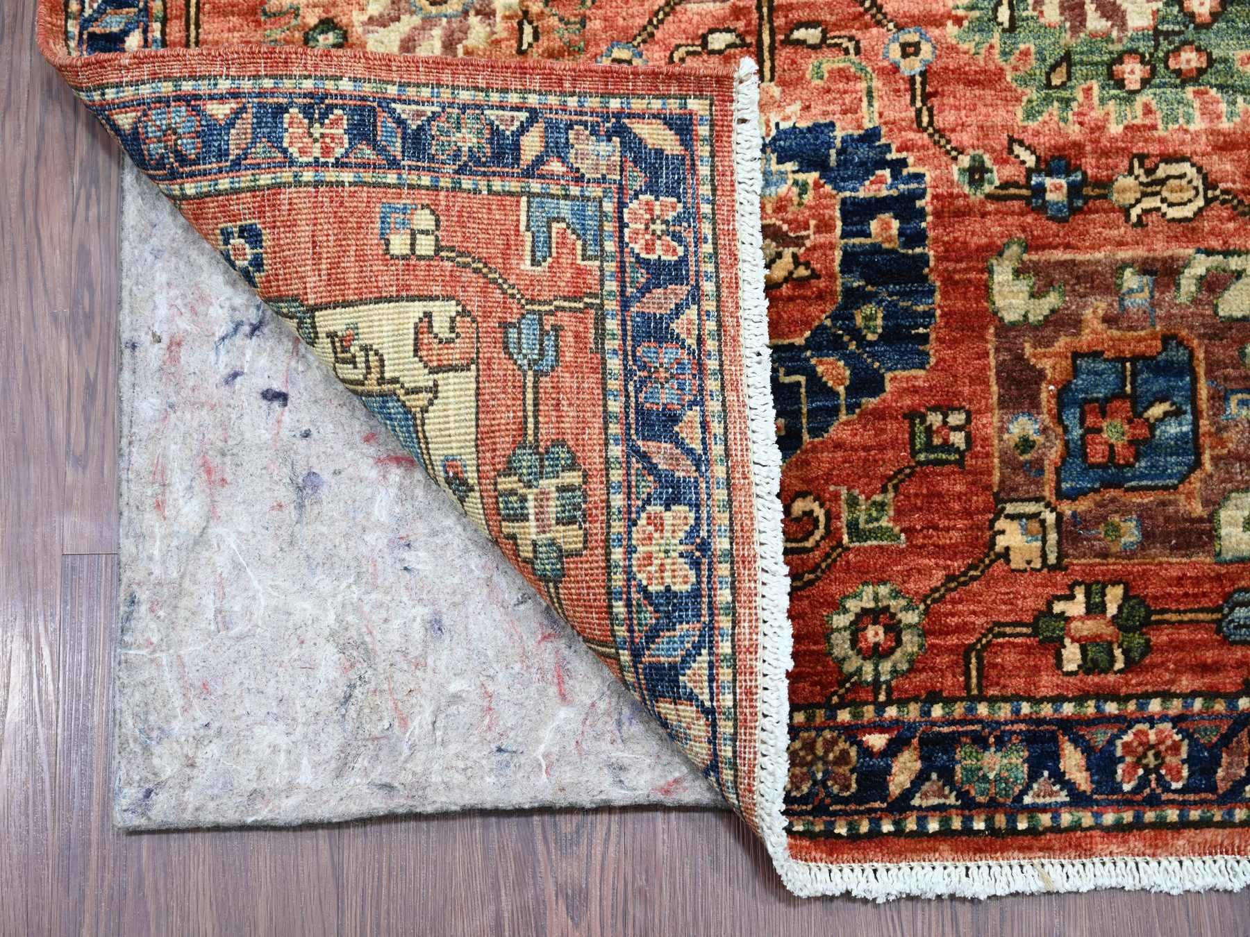Tribal & Geometric hand-knotted wool runner in Red & Navy Blue, 2'10" x 18'2" — SKU O021179 (view 2)