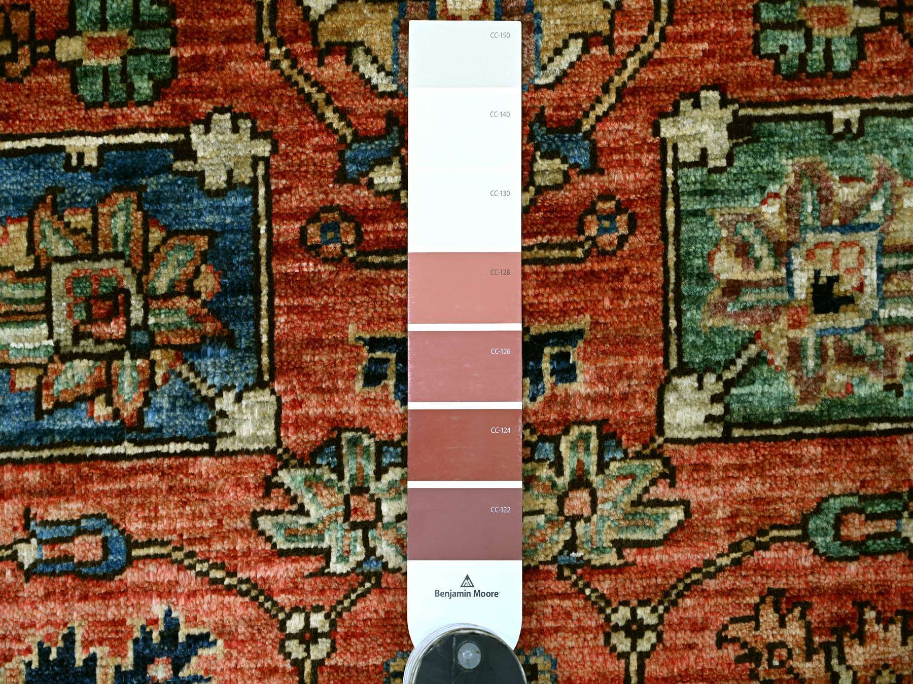 Tribal & Geometric hand-knotted wool runner in Red & Navy Blue, 2'10" x 18'2" — SKU O021179 (view 3)