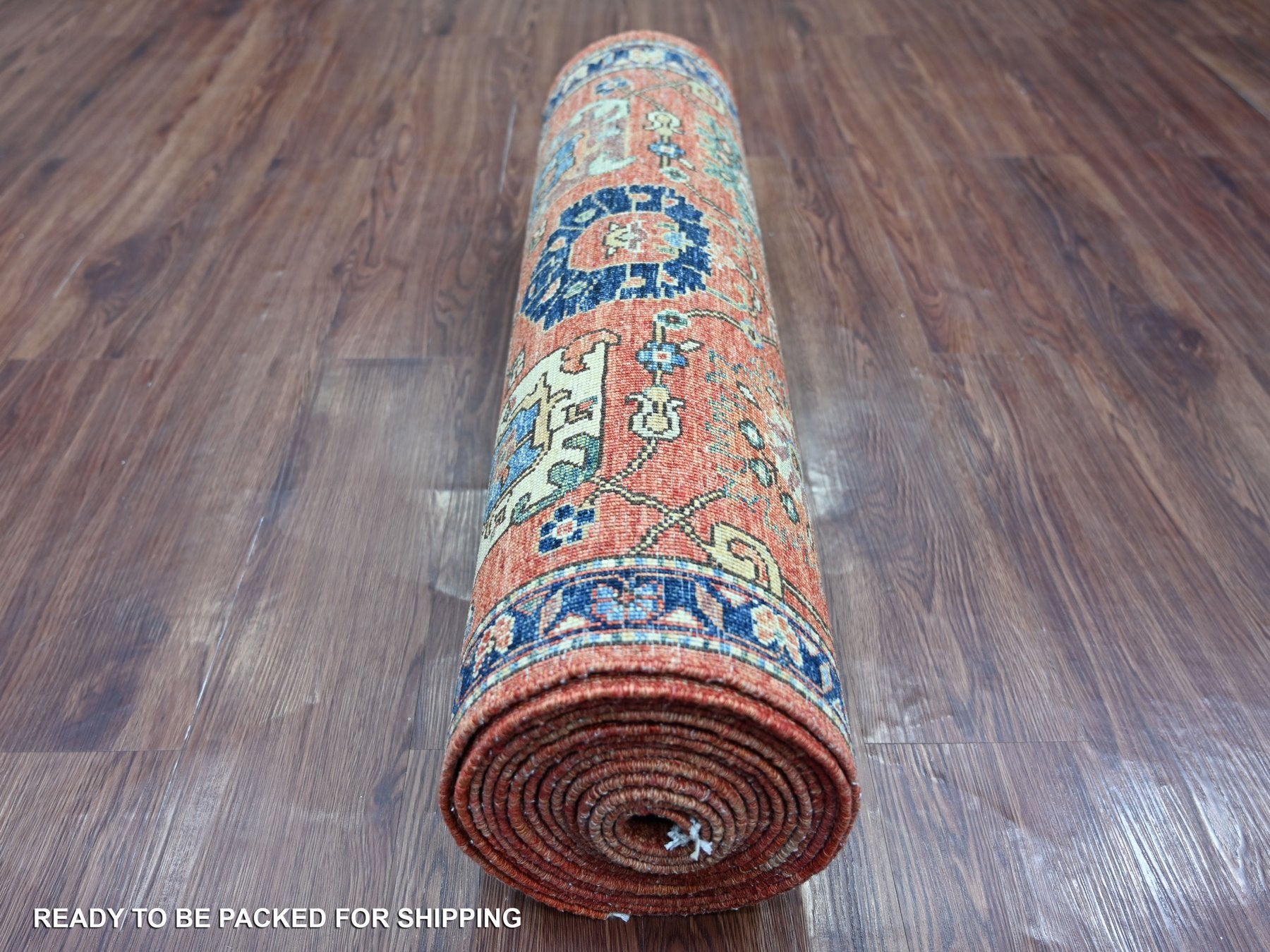 Tribal & Geometric hand-knotted wool runner in Red & Navy Blue, 2'10" x 18'2" — SKU O021179 (view 4)
