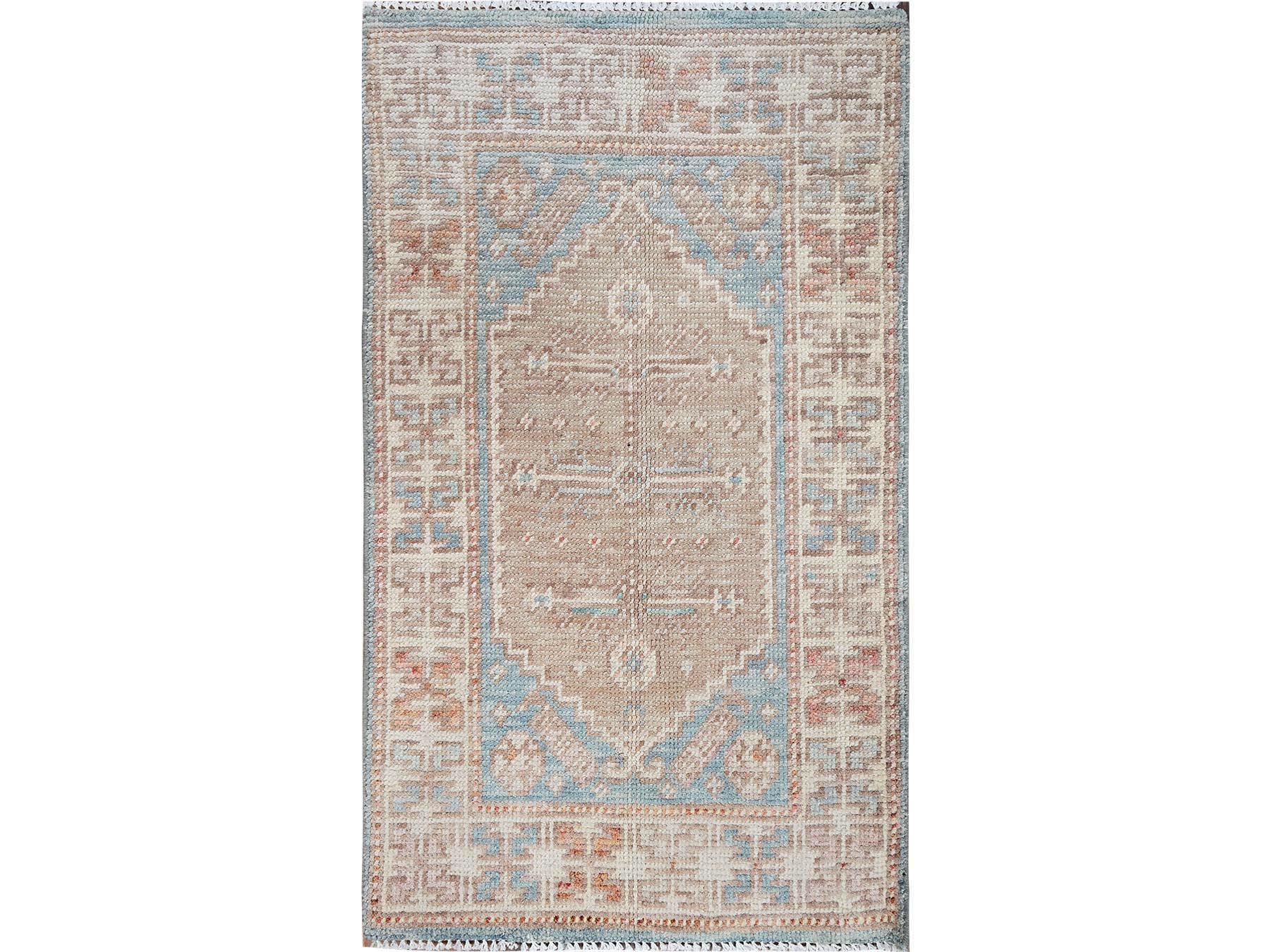Blue 1'9" x 3'0" Oushak And Peshawar Hand knotted Wool Rug - Sku: O02117