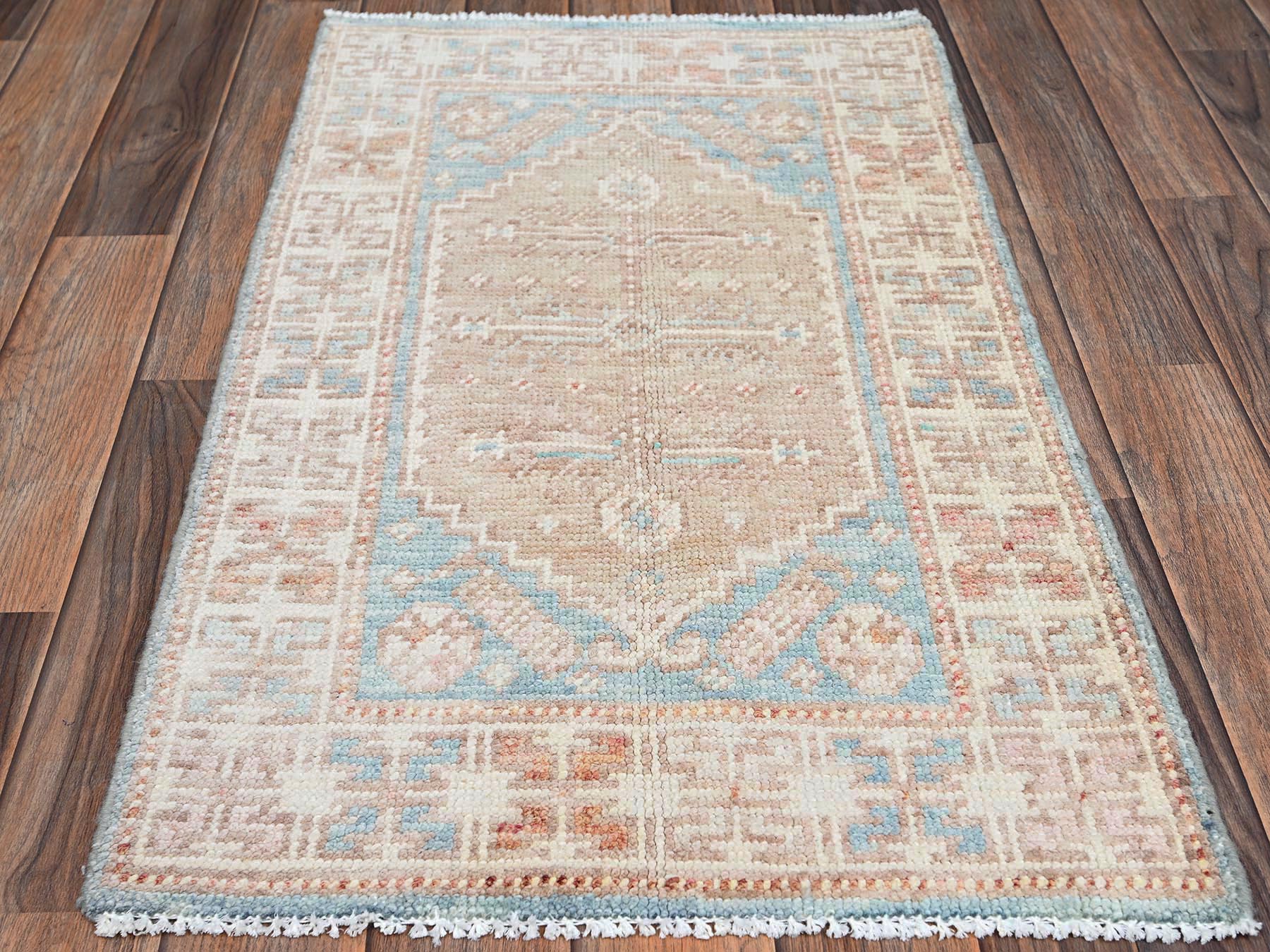 Blue 1'9" x 3'0" Oushak And Peshawar Hand knotted Wool Rug - Sku: O02117