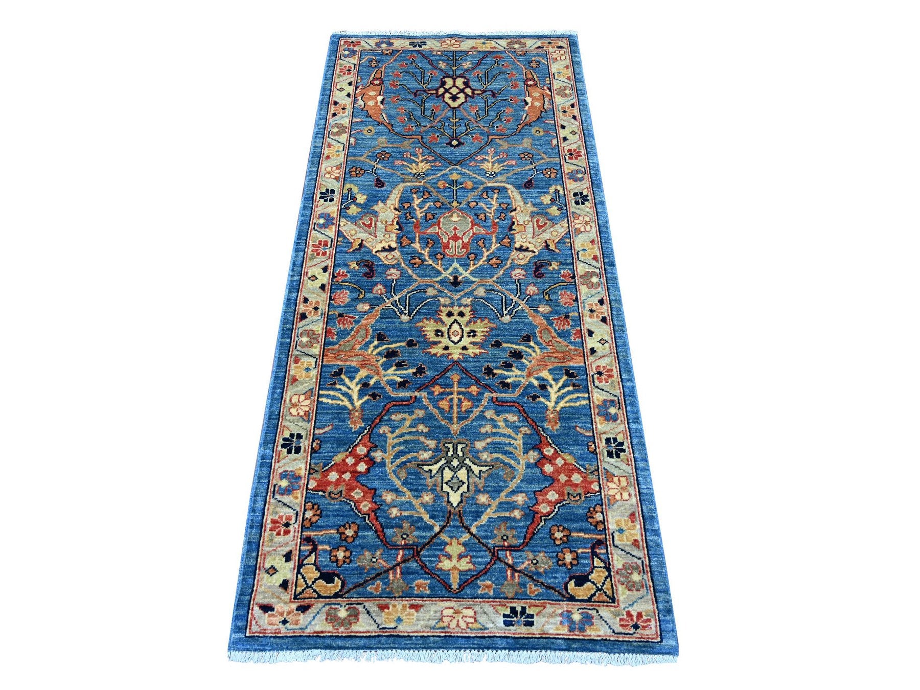 Blue 2'7" x 5'11" Tribal & Geometric Hand knotted Wool Rug - Sku: O021180