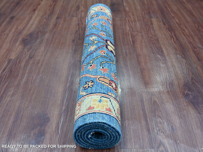 Blue 2'7" x 5'11" Tribal & Geometric Hand knotted Wool Rug - Sku: O021180
