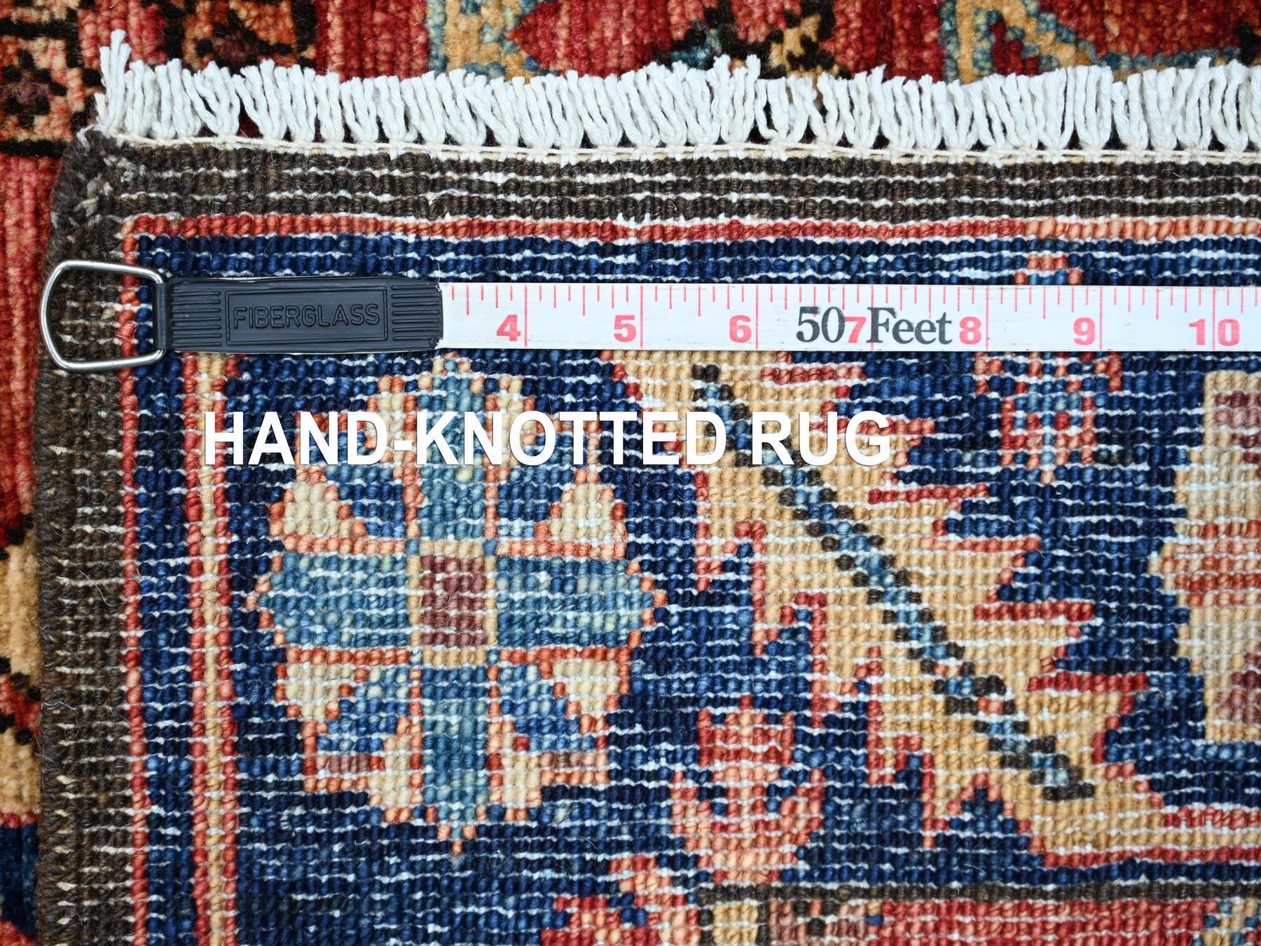 Heriz Tribal & Geometric hand-knotted wool runner in Red & Navy Blue, 3'2" x 13'6" — SKU O021181 (view 6)