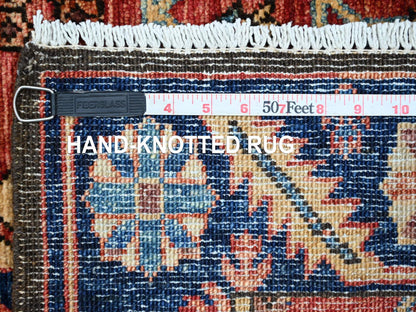 Heriz Tribal & Geometric hand-knotted wool runner in Red & Navy Blue, 3'2" x 13'6" — SKU O021181 (view 6)