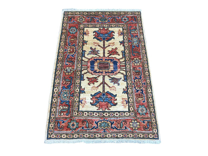 Heriz Tribal & Geometric hand-knotted wool rug in Ivory & Rust, 2'10" x 4'1" — SKU O021182