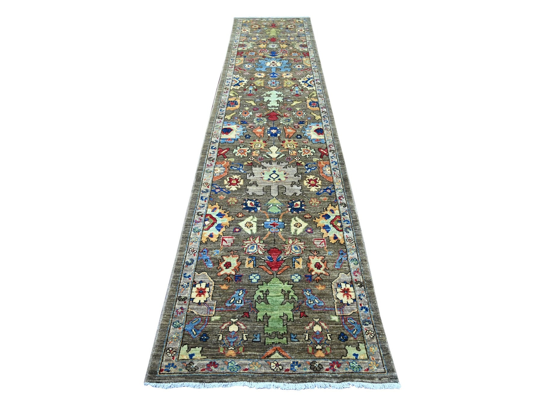 Brown 2'11" x 13'8" Tribal & Geometric Hand knotted Wool Rug - Sku: O021183